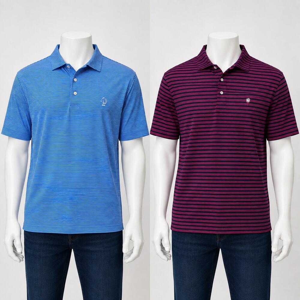 Peter Millar Lot 2 Men's Sz L Golf Polos Philadelphia Country Club Lotus Striped